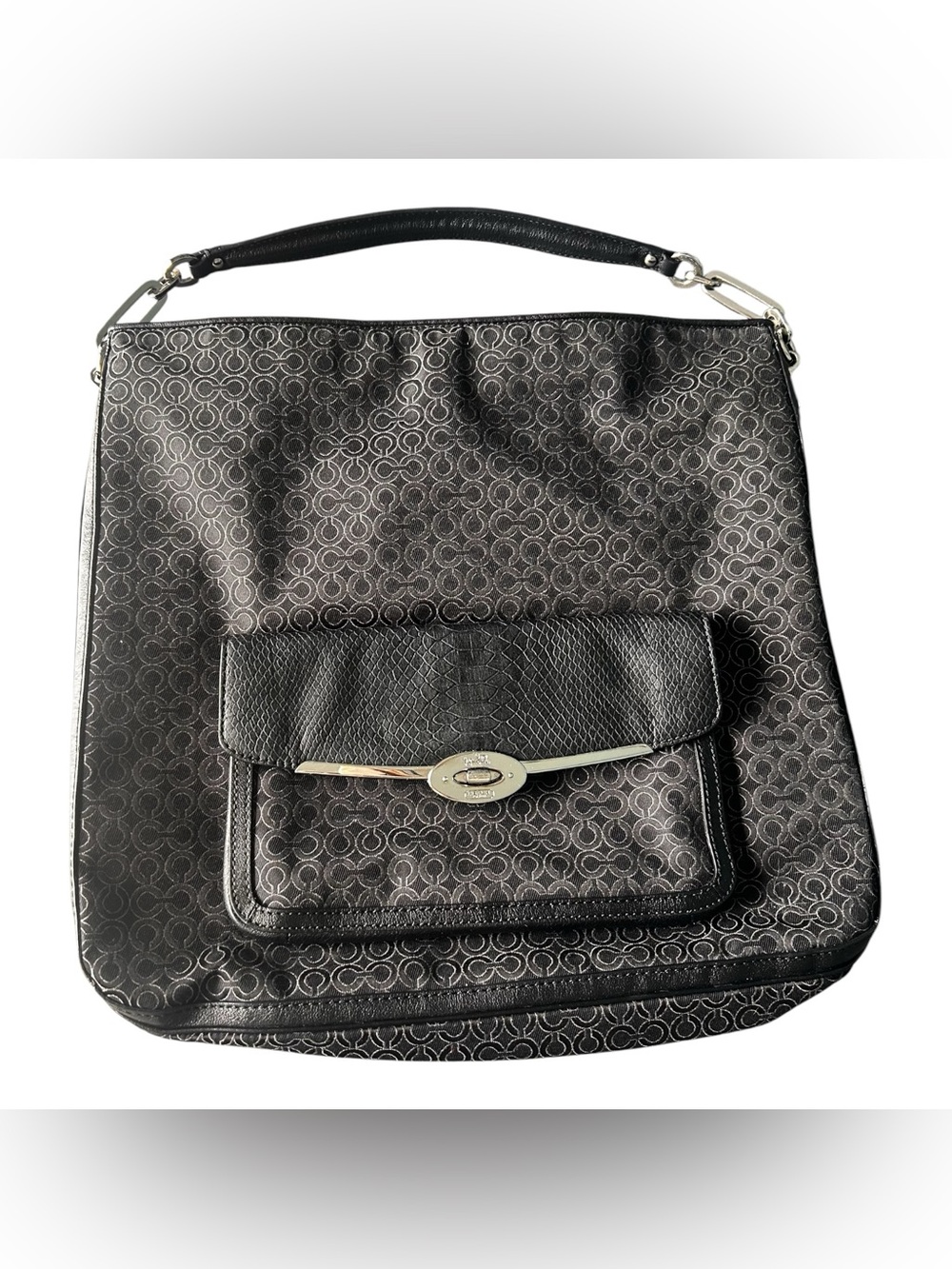 Coach Madison Op Art Pearlescent Hobo Bag Black Silver 27906 XL Shoulder Tote